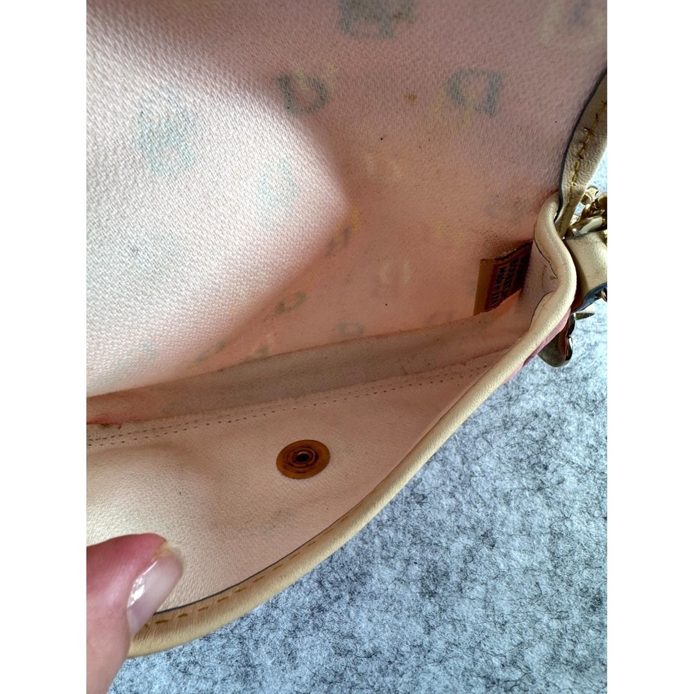 Vintage Dooney & Bourke Rainbow Monogram Pink Canvas Flap Wristlet Pouch Y2K - Picture 6 of 8